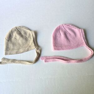 La Coqueta Cashmere Cozy Kids Knit Hat Set - Cream and Pink